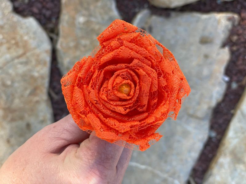 Orange Lace Roses with Stems, Lace Flower Bouquet, Lace Roses, Lace Flowers, 13th Wedding Anniversary Gift, Lace Gift for Her, Thirteenth