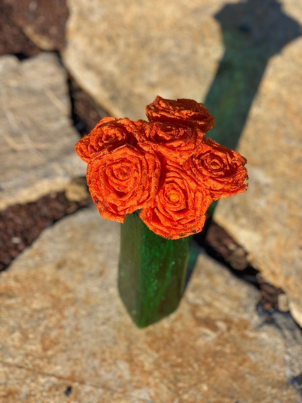 Orange Lace Roses with Stems, Lace Flower Bouquet, Lace Roses, Lace Flowers, 13th Wedding Anniversary Gift, Lace Gift for Her, Thirteenth