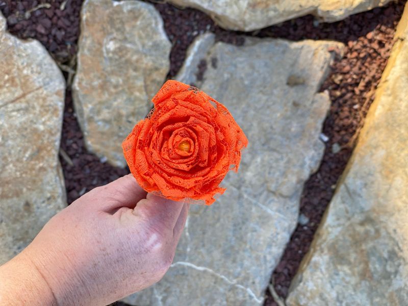 Orange Lace Roses with Stems, Lace Flower Bouquet, Lace Roses, Lace Flowers, 13th Wedding Anniversary Gift, Lace Gift for Her, Thirteenth