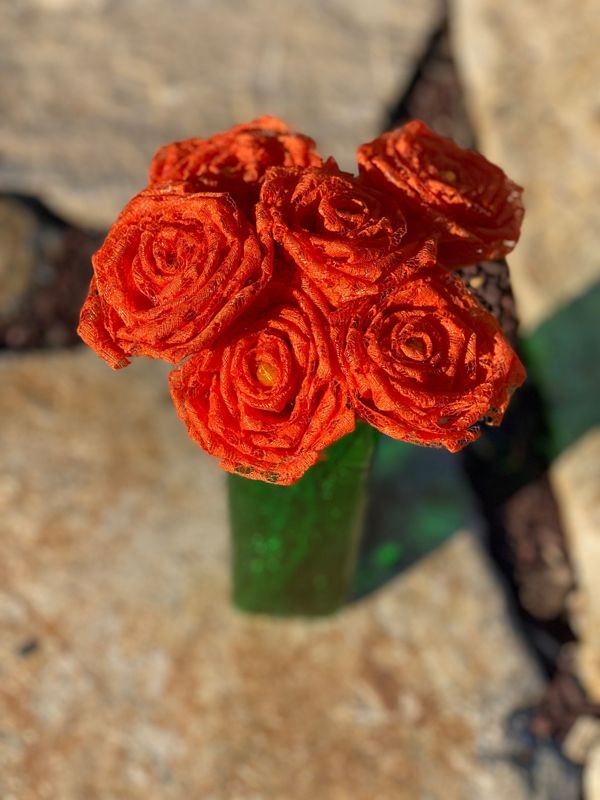 Orange Lace Roses with Stems, Lace Flower Bouquet, Lace Roses, Lace Flowers, 13th Wedding Anniversary Gift, Lace Gift for Her, Thirteenth