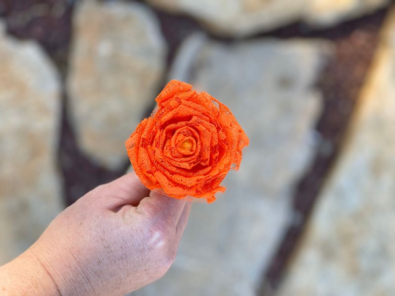 Orange Lace Roses with Stems, Lace Flower Bouquet, Lace Roses, Lace Flowers, 13th Wedding Anniversary Gift, Lace Gift for Her, Thirteenth