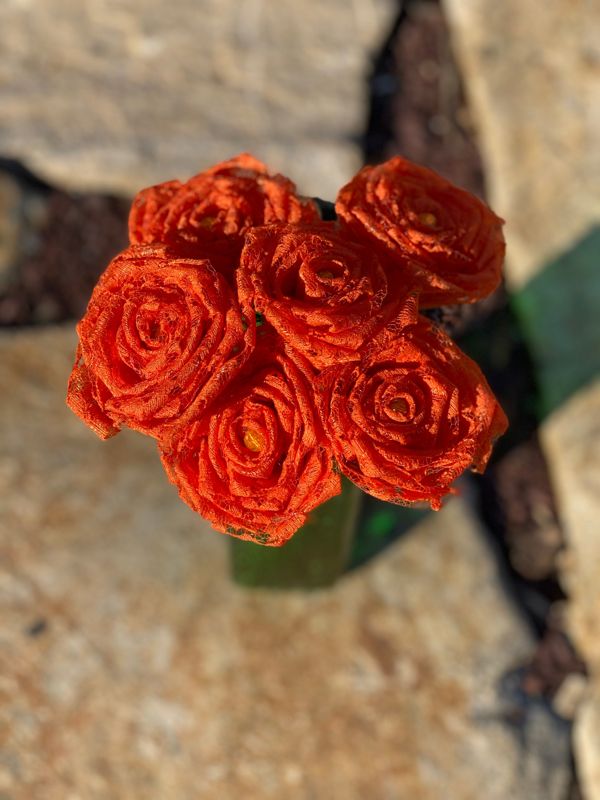Orange Lace Roses with Stems, Lace Flower Bouquet, Lace Roses, Lace Flowers, 13th Wedding Anniversary Gift, Lace Gift for Her, Thirteenth