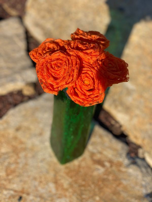 Orange Lace Roses with Stems, Lace Flower Bouquet, Lace Roses, Lace Flowers, 13th Wedding Anniversary Gift, Lace Gift for Her, Thirteenth