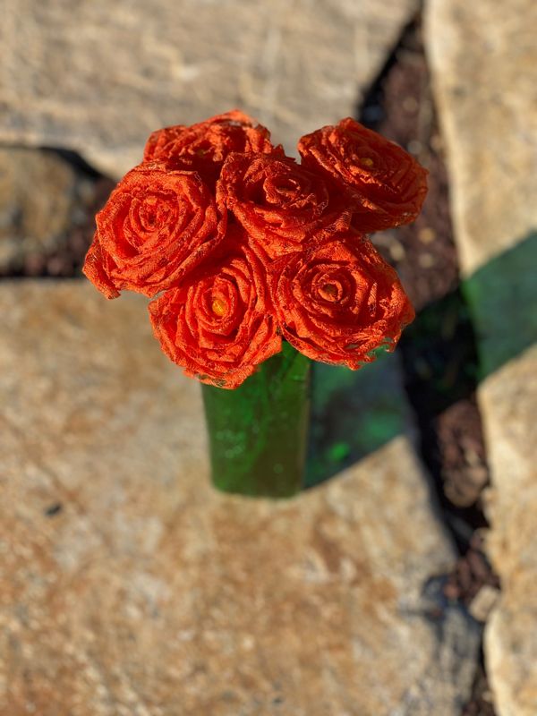 Orange Lace Roses with Stems, Lace Flower Bouquet, Lace Roses, Lace Flowers, 13th Wedding Anniversary Gift, Lace Gift for Her, Thirteenth