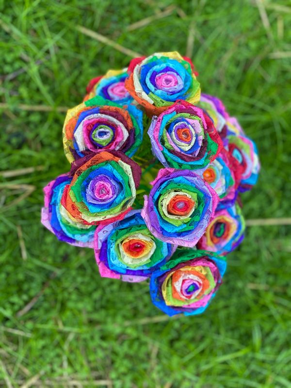 Rainbow Lace Roses with Stems, Lace Flower Bouquet, Lace Roses, Lace Flowers, 13th Wedding Anniversary Gift, Lace Gift for Her, Thirteenth