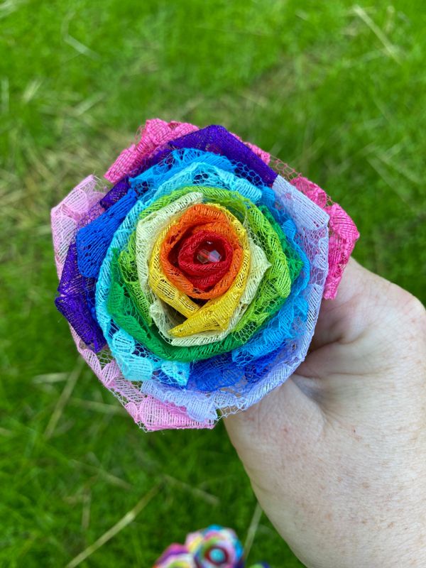 Rainbow Lace Roses with Stems, Lace Flower Bouquet, Lace Roses, Lace Flowers, 13th Wedding Anniversary Gift, Lace Gift for Her, Thirteenth