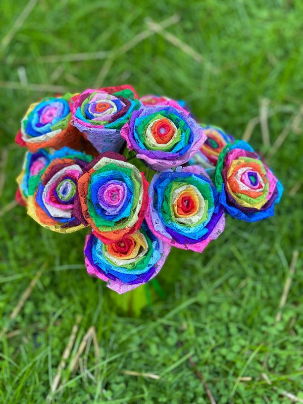 Rainbow Lace Roses with Stems, Lace Flower Bouquet, Lace Roses, Lace Flowers, 13th Wedding Anniversary Gift, Lace Gift for Her, Thirteenth
