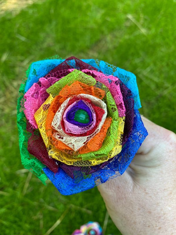 Rainbow Lace Roses with Stems, Lace Flower Bouquet, Lace Roses, Lace Flowers, 13th Wedding Anniversary Gift, Lace Gift for Her, Thirteenth