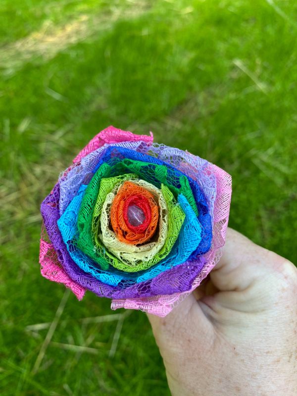 Rainbow Lace Roses with Stems, Lace Flower Bouquet, Lace Roses, Lace Flowers, 13th Wedding Anniversary Gift, Lace Gift for Her, Thirteenth