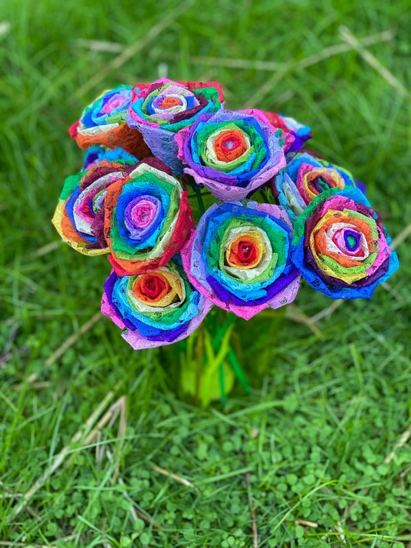 Rainbow Lace Roses with Stems, Lace Flower Bouquet, Lace Roses, Lace Flowers, 13th Wedding Anniversary Gift, Lace Gift for Her, Thirteenth