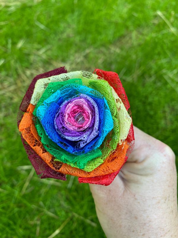 Rainbow Lace Roses with Stems, Lace Flower Bouquet, Lace Roses, Lace Flowers, 13th Wedding Anniversary Gift, Lace Gift for Her, Thirteenth