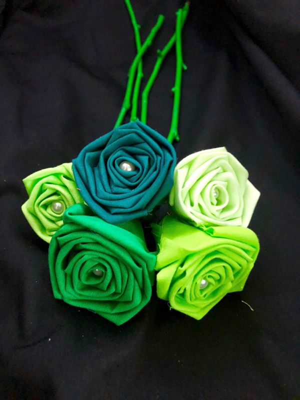 Green Fabric Cotton Roses with Stems, Ombré Flower Bouquet, Green Rose, Second Anniversary, Cotton Roses, Cotton Anniversary, Gift for Her
