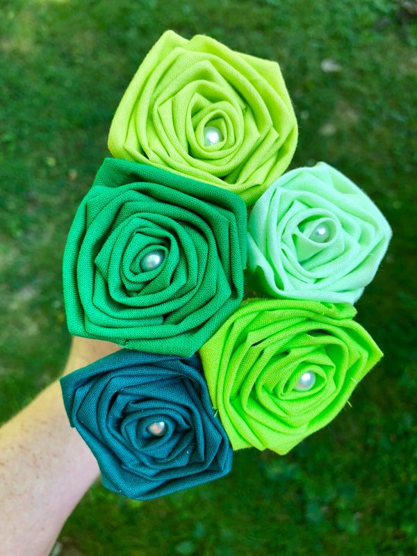 Green Fabric Cotton Roses with Stems, Ombré Flower Bouquet, Green Rose, Second Anniversary, Cotton Roses, Cotton Anniversary, Gift for Her