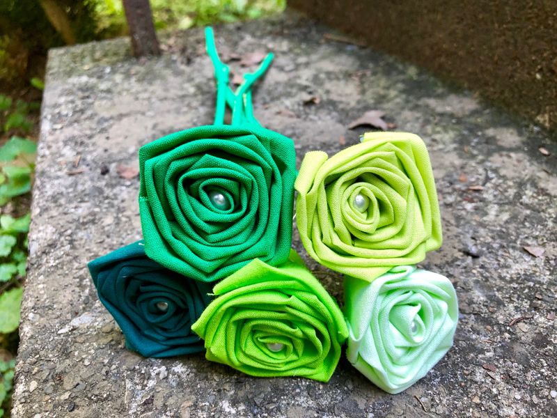 Green Fabric Cotton Roses with Stems, Ombré Flower Bouquet, Green Rose, Second Anniversary, Cotton Roses, Cotton Anniversary, Gift for Her