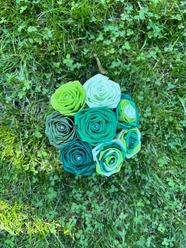 Green Fabric Cotton Roses with Stems, Ombré Flower Bouquet, Green Rose, Second Anniversary, Cotton Roses, Cotton Anniversary, Gift for Her