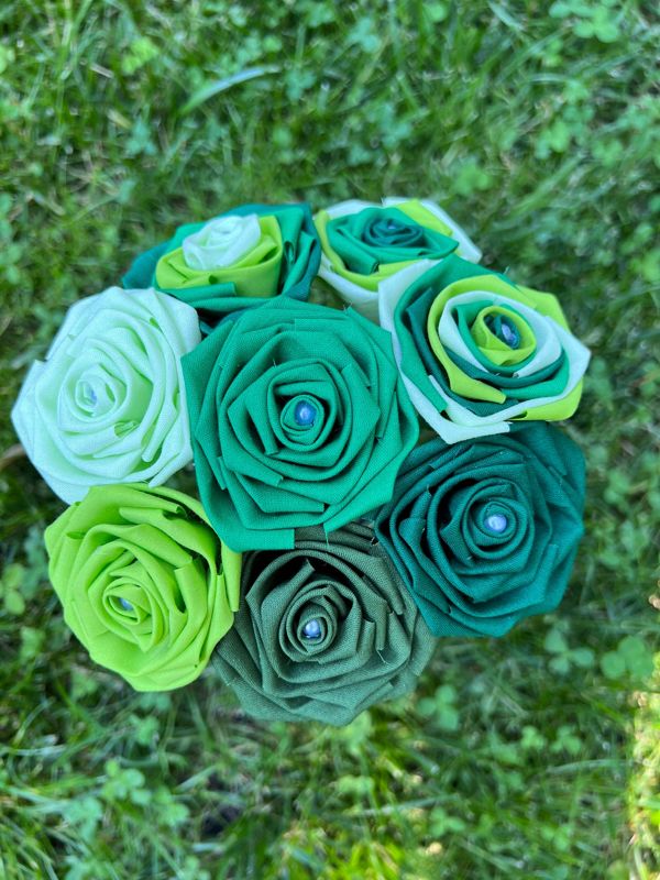 Green Fabric Cotton Roses with Stems, Ombré Flower Bouquet, Green Rose, Second Anniversary, Cotton Roses, Cotton Anniversary, Gift for Her