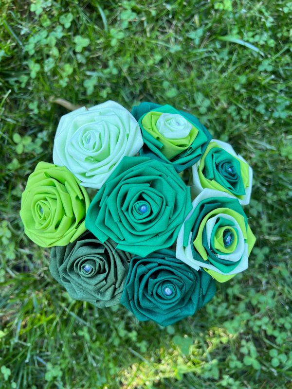 Green Fabric Cotton Roses with Stems, Ombré Flower Bouquet, Green Rose, Second Anniversary, Cotton Roses, Cotton Anniversary, Gift for Her
