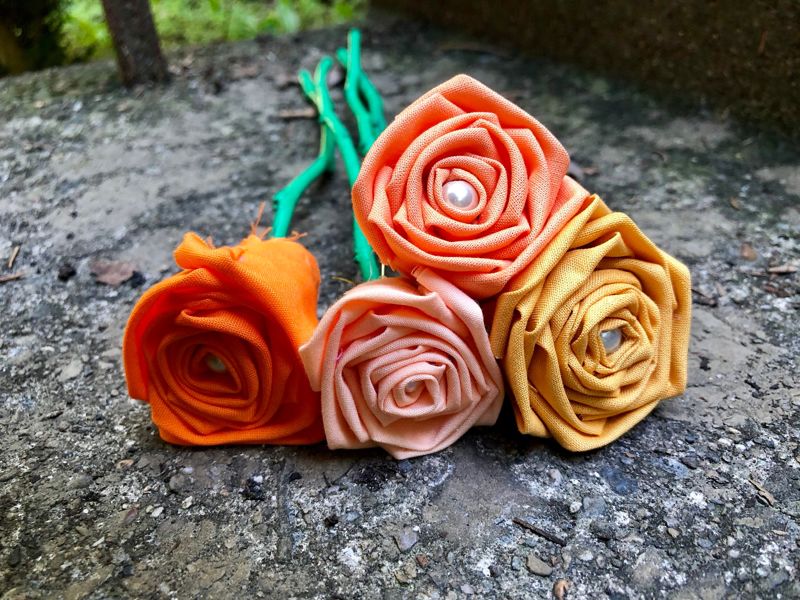 Orange Cotton Roses with Stems, Orange Ombré Flower Bouquet, Orange Rose, Cotton Roses, Cotton Anniversary, Second Anniversary, Gift for Her