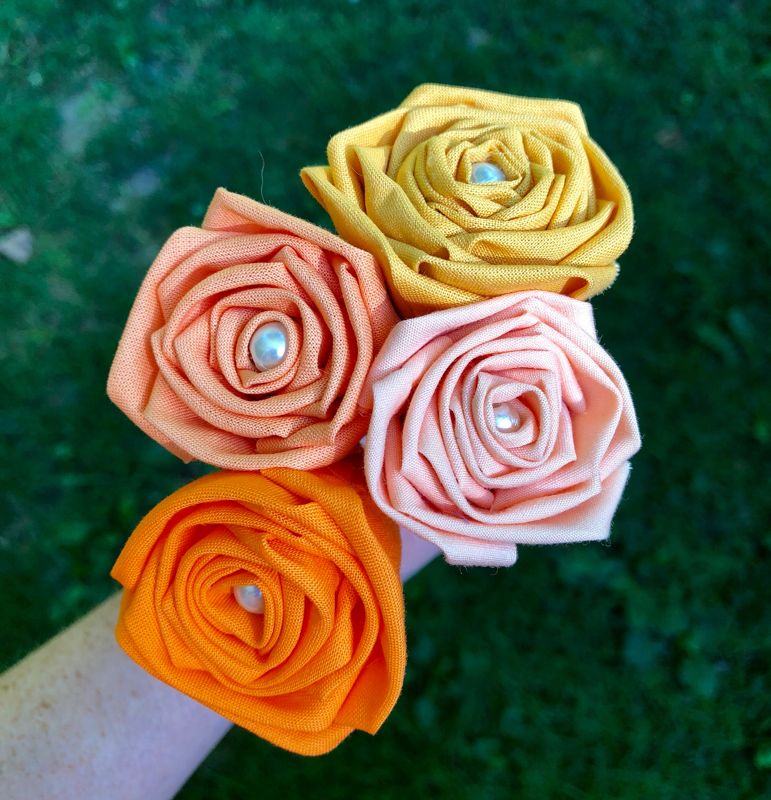 Orange Cotton Roses with Stems, Orange Ombré Flower Bouquet, Orange Rose, Cotton Roses, Cotton Anniversary, Second Anniversary, Gift for Her
