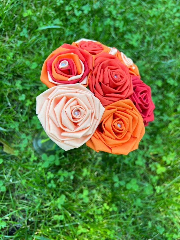 Orange Cotton Roses with Stems, Orange Ombré Flower Bouquet, Orange Rose, Cotton Roses, Cotton Anniversary, Second Anniversary, Gift for Her