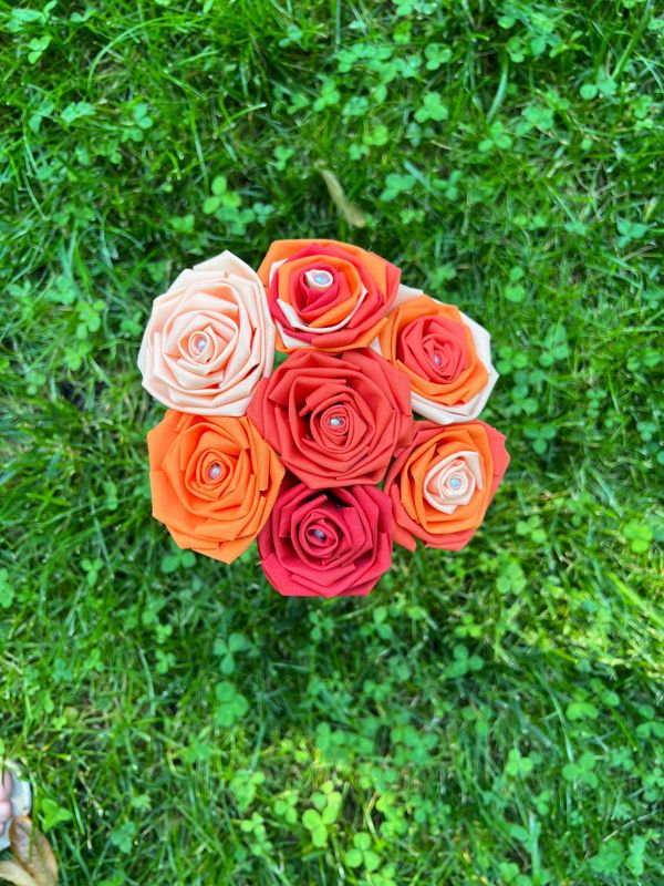 Orange Cotton Roses with Stems, Orange Ombré Flower Bouquet, Orange Rose, Cotton Roses, Cotton Anniversary, Second Anniversary, Gift for Her