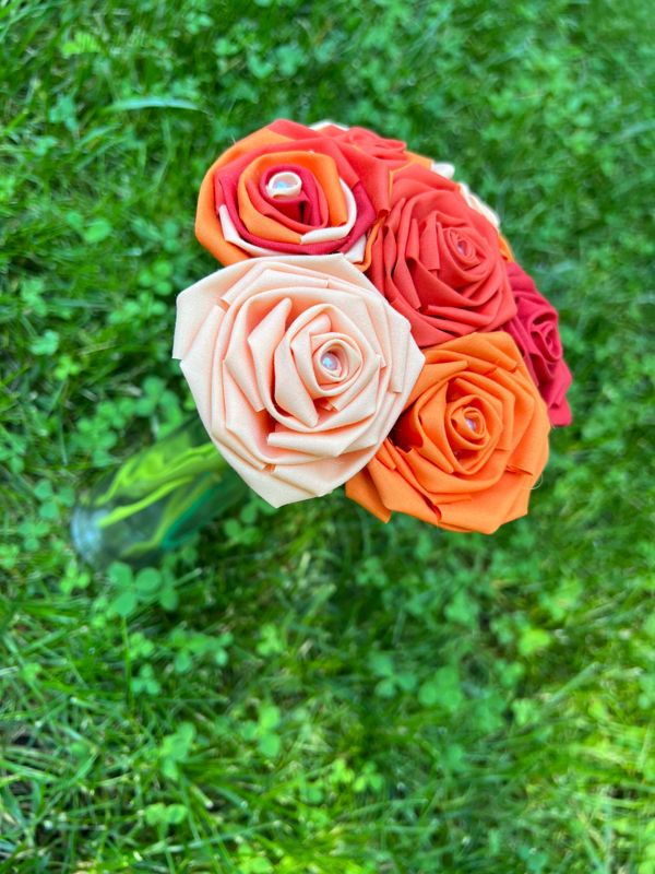 Orange Cotton Roses with Stems, Orange Ombré Flower Bouquet, Orange Rose, Cotton Roses, Cotton Anniversary, Second Anniversary, Gift for Her