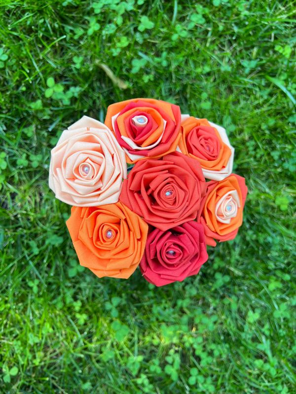 Orange Cotton Roses with Stems, Orange Ombré Flower Bouquet, Orange Rose, Cotton Roses, Cotton Anniversary, Second Anniversary, Gift for Her