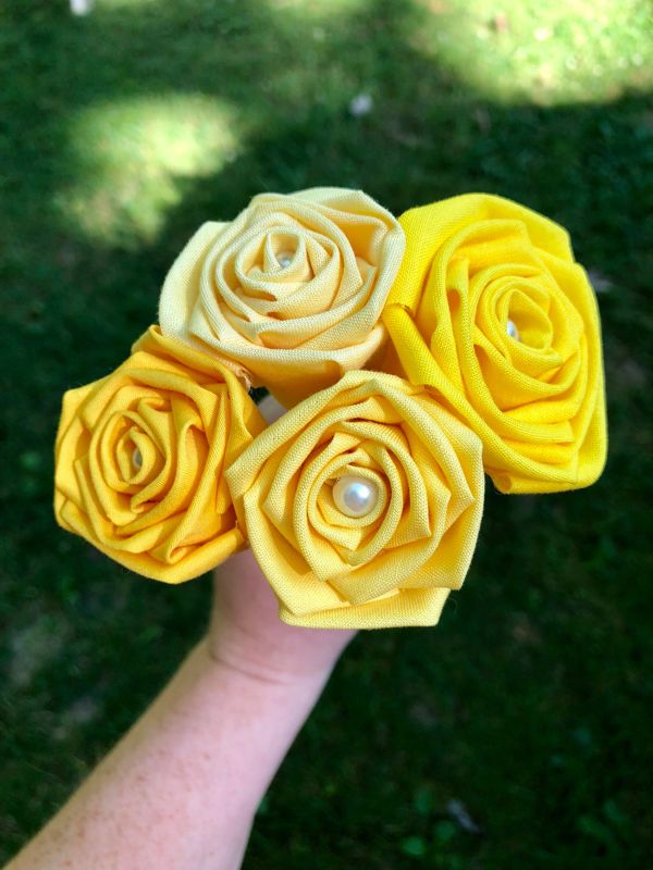 Yellow Cotton Roses with Stems, Yellow Ombré Flower Bouquet, Yellow Rose, Cotton Roses, Cotton Anniversary, Second Anniversary, Gift for Her
