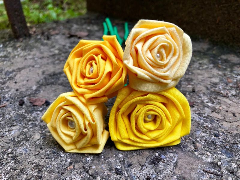 Yellow Cotton Roses with Stems, Yellow Ombré Flower Bouquet, Yellow Rose, Cotton Roses, Cotton Anniversary, Second Anniversary, Gift for Her