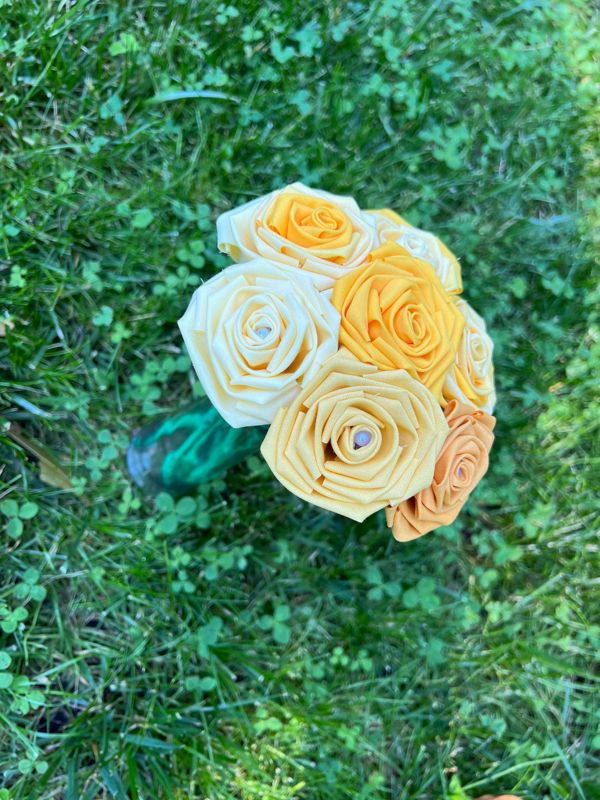 Yellow Cotton Roses with Stems, Yellow Ombré Flower Bouquet, Yellow Rose, Cotton Roses, Cotton Anniversary, Second Anniversary, Gift for Her