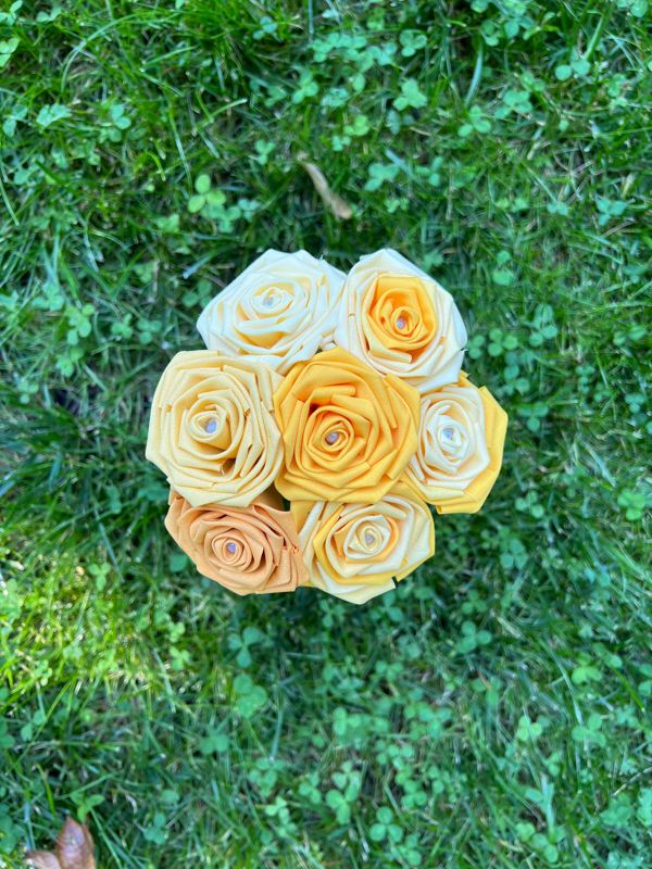 Yellow Cotton Roses with Stems, Yellow Ombré Flower Bouquet, Yellow Rose, Cotton Roses, Cotton Anniversary, Second Anniversary, Gift for Her