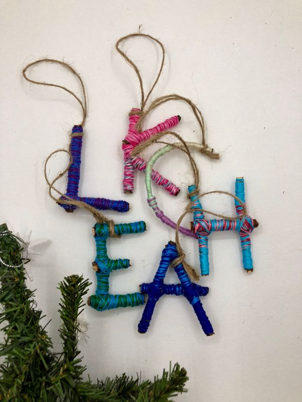 Mini Initial Twig Ornament, Nature Inspired Decor, Alphabet Letter Initial Ornament, Colorful Ornament