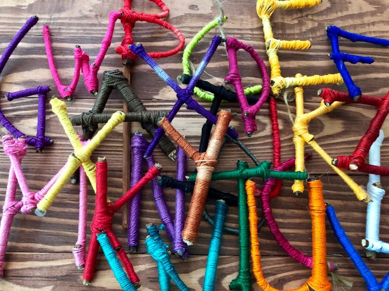 Mini Initial Twig Ornament, Nature Inspired Decor, Alphabet Letter Initial Ornament, Colorful Ornament