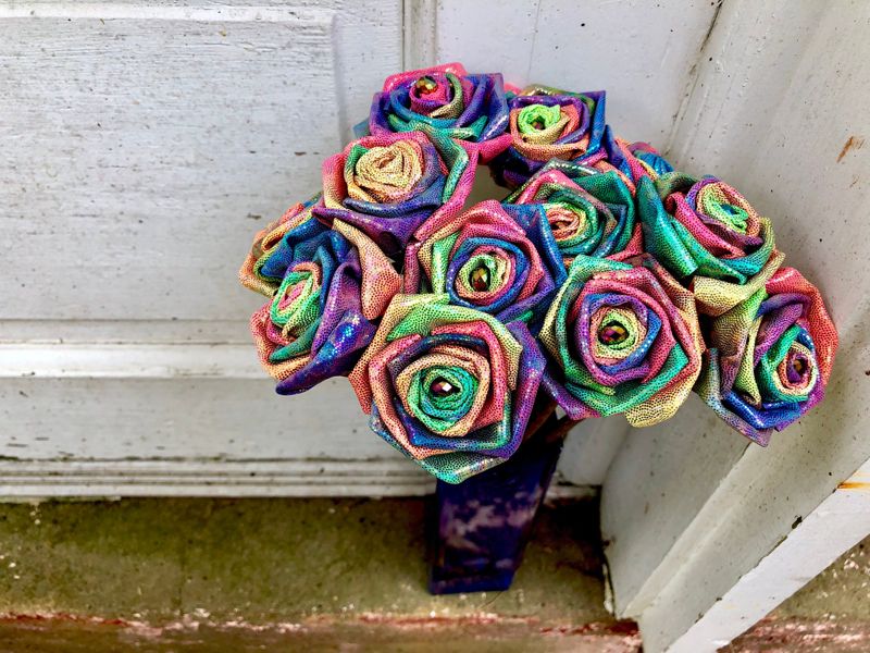 Glitter Rainbow Fabric Roses with Stems, Sparkly Roses, Valentines Day Flowers, Valentines Day Gift, Rainbow Roses, Mermaid Wedding