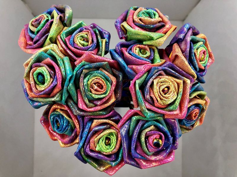 Glitter Rainbow Fabric Roses with Stems, Sparkly Roses, Valentines Day Flowers, Valentines Day Gift, Rainbow Roses, Mermaid Wedding