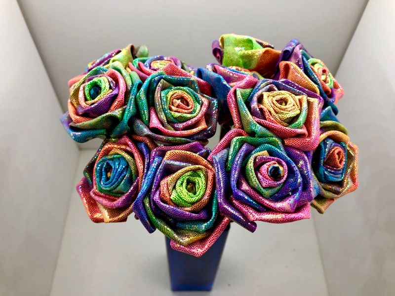 Glitter Rainbow Fabric Roses with Stems, Sparkly Roses, Valentines Day Flowers, Valentines Day Gift, Rainbow Roses, Mermaid Wedding