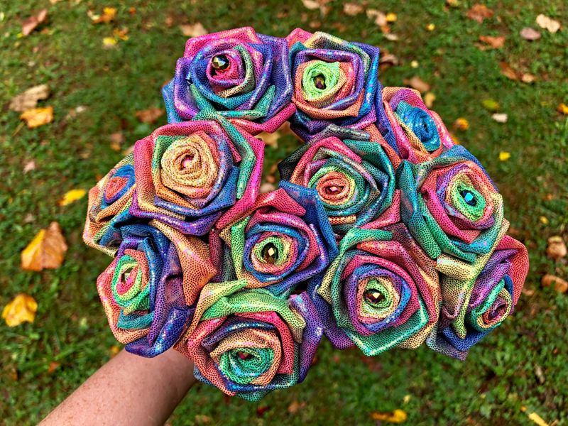 Glitter Rainbow Fabric Roses with Stems, Sparkly Roses, Valentines Day Flowers, Valentines Day Gift, Rainbow Roses, Mermaid Wedding