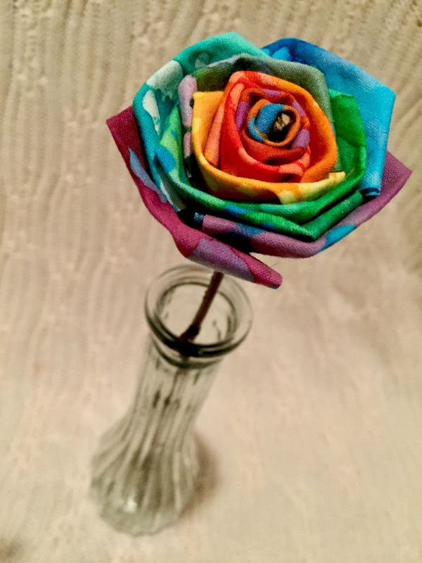 Tye Dye Rainbow Fabric Roses with Stems, Wedding Bouquet, Birthday Gift, Tie Dye Rainbow Roses, Unique Roses, Fabric Flowers