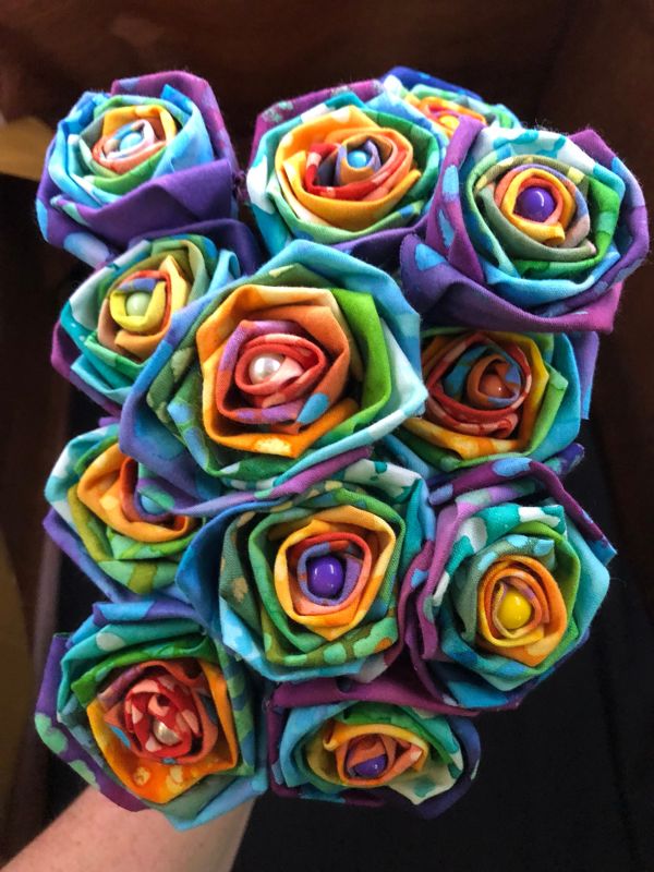 Tye Dye Rainbow Fabric Roses with Stems, Wedding Bouquet, Birthday Gift, Tie Dye Rainbow Roses, Unique Roses, Fabric Flowers