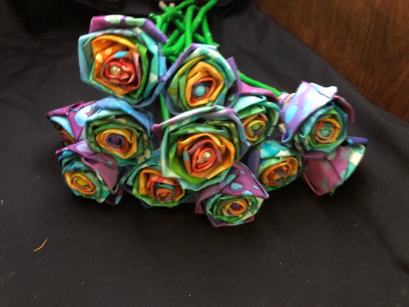 Tye Dye Rainbow Fabric Roses with Stems, Wedding Bouquet, Birthday Gift, Tie Dye Rainbow Roses, Unique Roses, Fabric Flowers