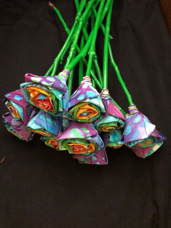 Tye Dye Rainbow Fabric Roses with Stems, Wedding Bouquet, Birthday Gift, Tie Dye Rainbow Roses, Unique Roses, Fabric Flowers