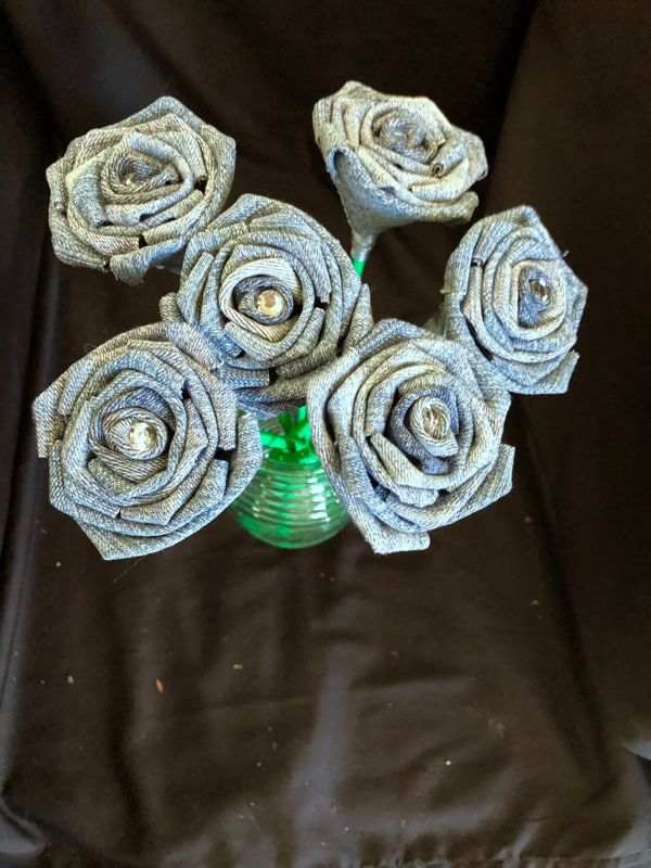 Upcycled Denim Roses with Stems, Blue Jeans Roses, Birthday Gift, Eco-Friendly Flowers, Denim Flowers, Recycled Denim Flowers, Fabric Flower