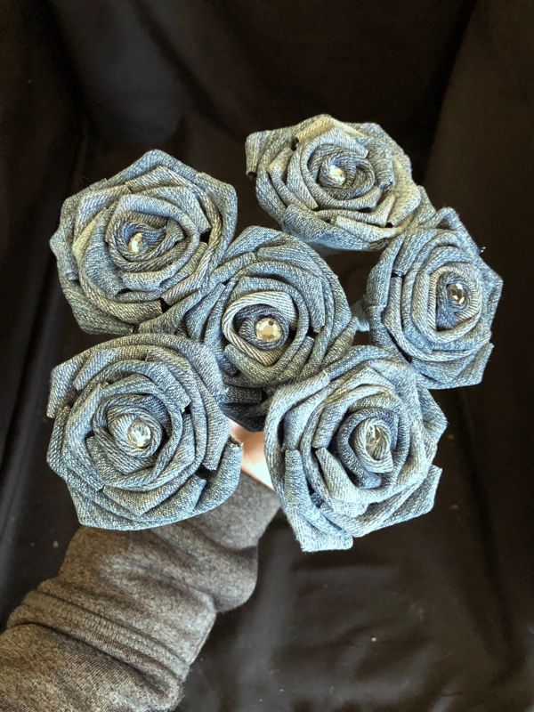 Upcycled Denim Roses with Stems, Blue Jeans Roses, Birthday Gift, Eco-Friendly Flowers, Denim Flowers, Recycled Denim Flowers, Fabric Flower