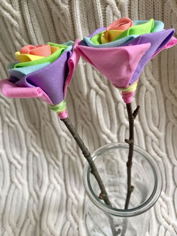 Pastel Rainbow Cotton Roses with Stems, Pastel Flower Bouquet, Pastel Rainbow Roses, Second Anniversary, Cotton Anniversary, 2nd Anniversary