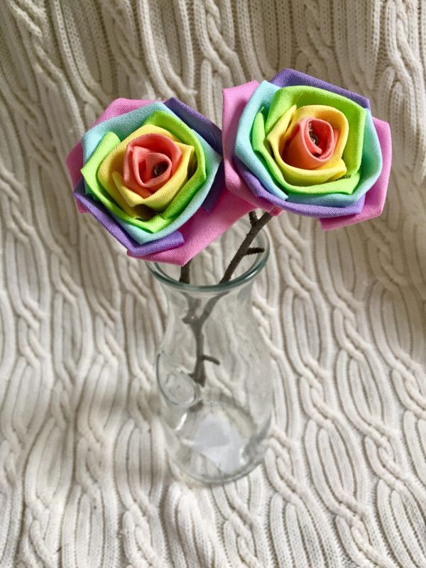 Pastel Rainbow Cotton Roses with Stems, Pastel Flower Bouquet, Pastel Rainbow Roses, Second Anniversary, Cotton Anniversary, 2nd Anniversary