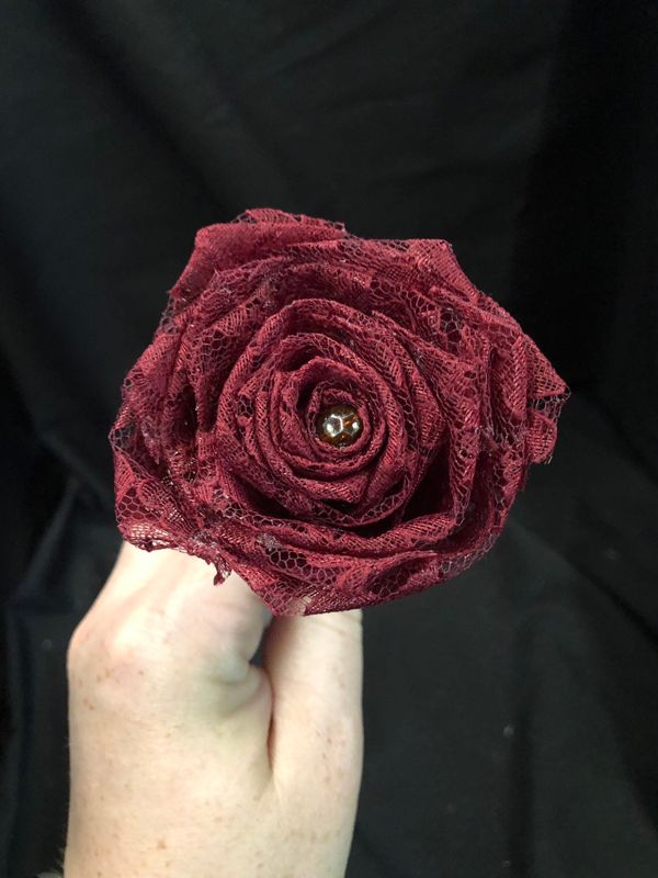 Maroon Lace Roses with Stems, Red Lace Flower Bouquet, Lace Flowers, Lace Roses, Red Roses, 13th Wedding Anniversary Gift, Gift for Her