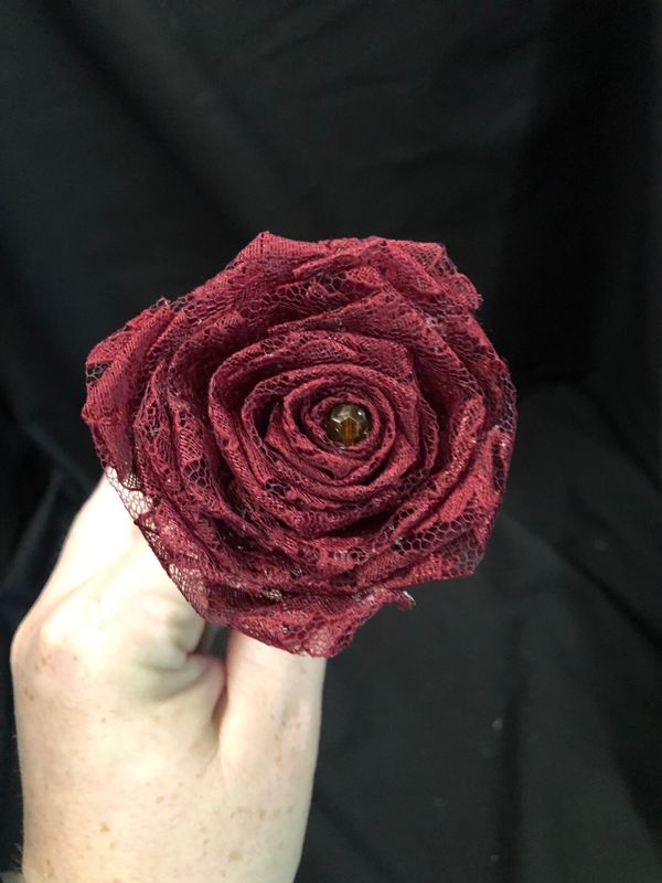 Maroon Lace Roses with Stems, Red Lace Flower Bouquet, Lace Flowers, Lace Roses, Red Roses, 13th Wedding Anniversary Gift, Gift for Her