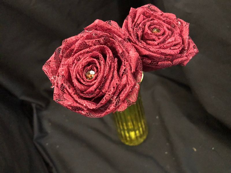 Maroon Lace Roses with Stems, Red Lace Flower Bouquet, Lace Flowers, Lace Roses, Red Roses, 13th Wedding Anniversary Gift, Gift for Her