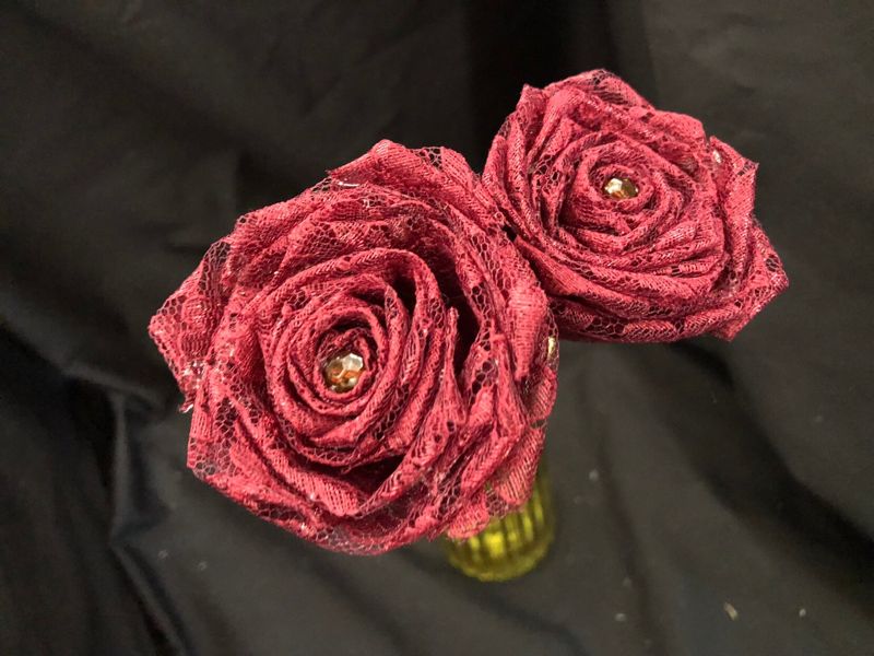 Maroon Lace Roses with Stems, Red Lace Flower Bouquet, Lace Flowers, Lace Roses, Red Roses, 13th Wedding Anniversary Gift, Gift for Her