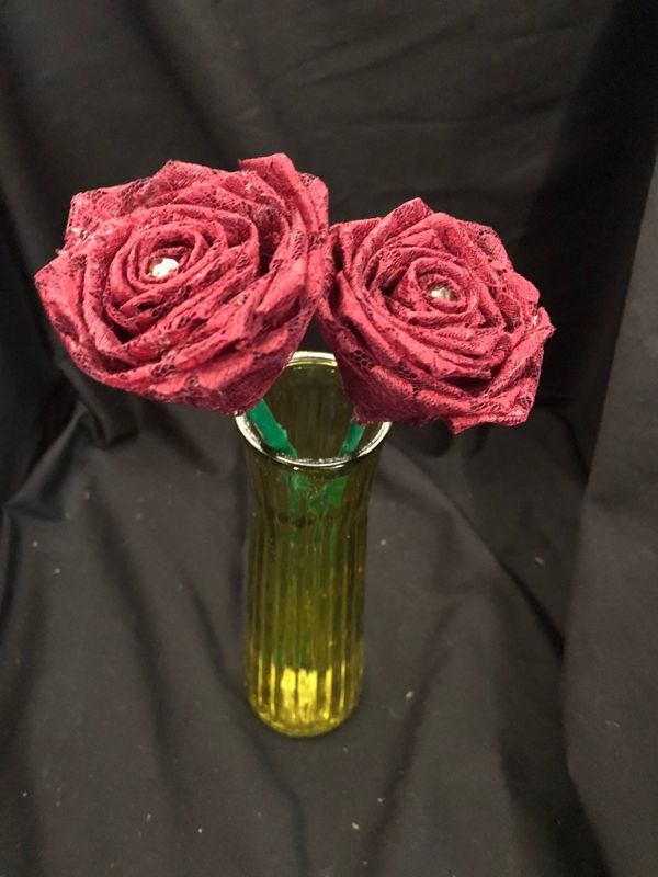 Maroon Lace Roses with Stems, Red Lace Flower Bouquet, Lace Flowers, Lace Roses, Red Roses, 13th Wedding Anniversary Gift, Gift for Her